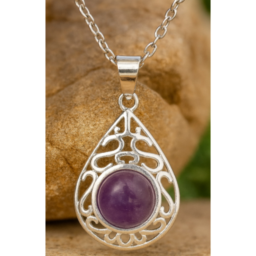 Amethyst Teardrop Necklace with Delicate Filigree