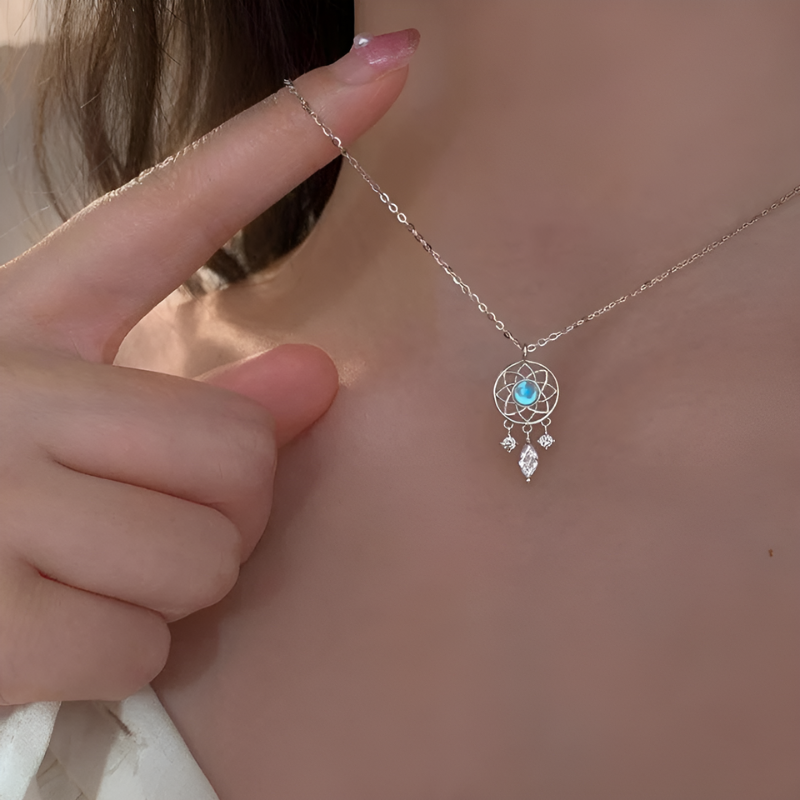 Moonstone Dreamcatcher Necklace with Cubic Zirconia Charms