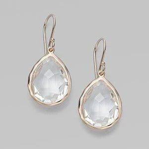 Elegant earrings with faceted clear quartz teardrops