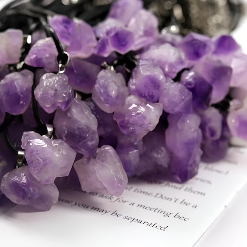 Raw Natural Amethyst Crystal Pendant Necklace