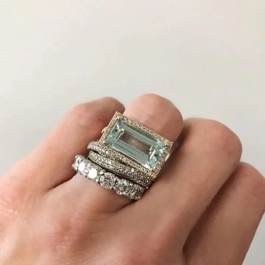 Vintage Silver Ring Set with Turquoise Crystal