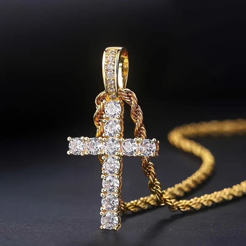 Sparkling Cubic Zirconia Cross Necklace on Cord Chain