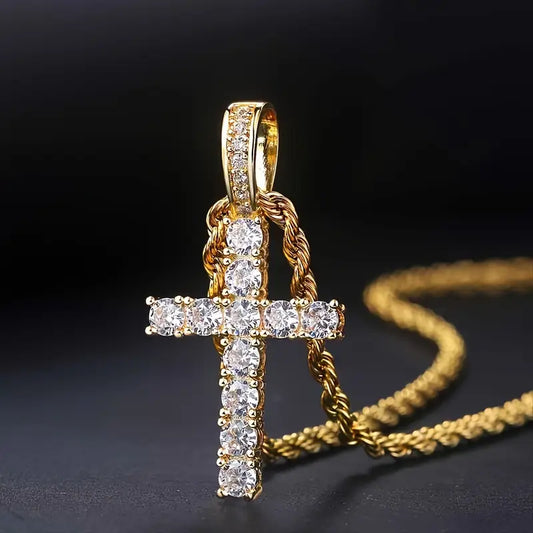 Sparkling Cubic Zirconia Cross Necklace on Cord Chain