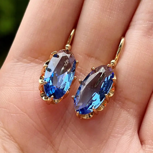 Brilliant Teardrop Earrings with Faceted Sapphire Blue Cubic Zirconia