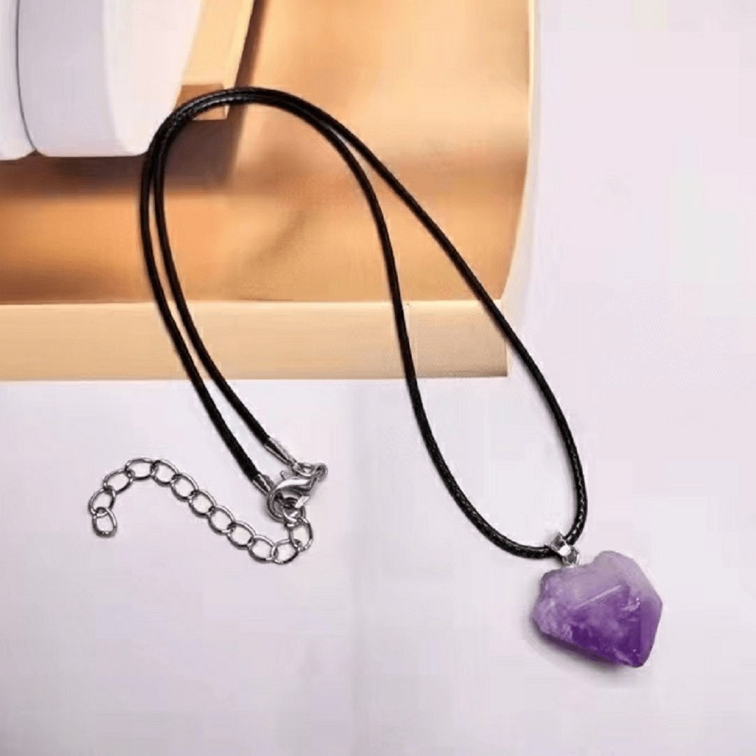 Raw Natural Amethyst Crystal Pendant Necklace