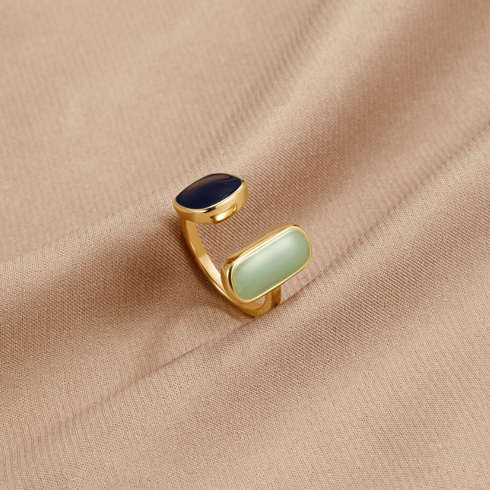 Square Stone Ring in Gold Plating