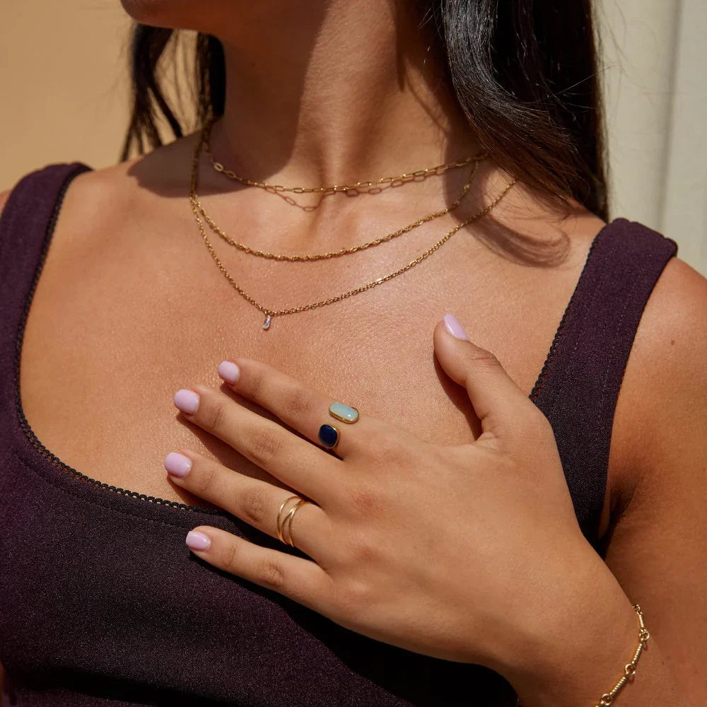 Square Stone Ring in Gold Plating