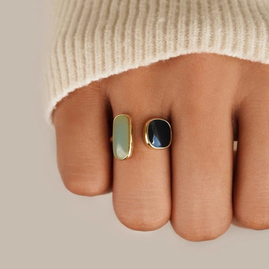 Square Stone Ring in Gold Plating