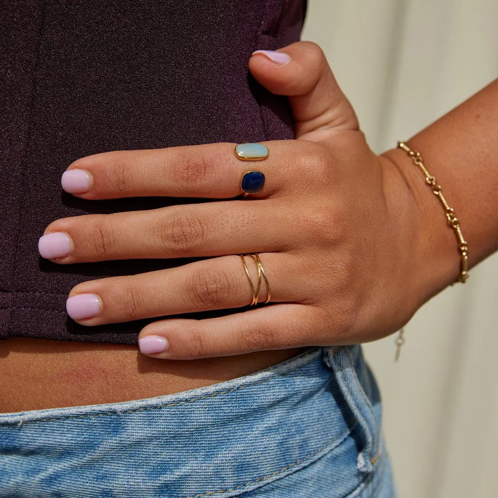 Square Stone Ring in Gold Plating