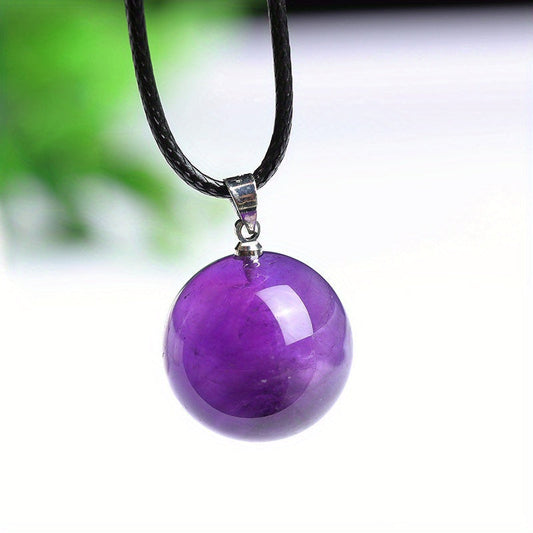Amethyst Sphere Pendant Necklace on Black Leather Cord, Unisex