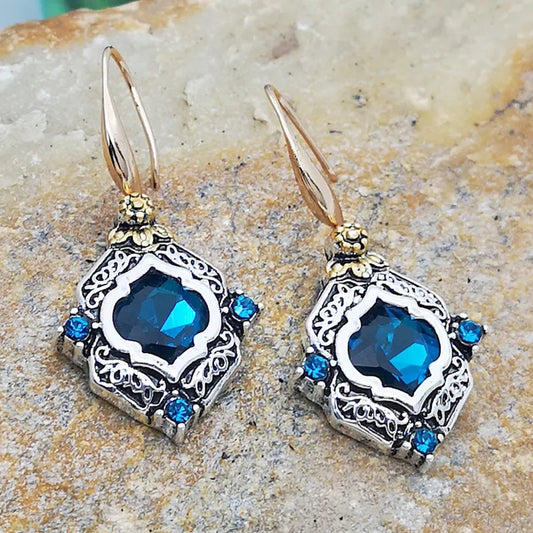 Vintage retro earrings with blue crystal stones