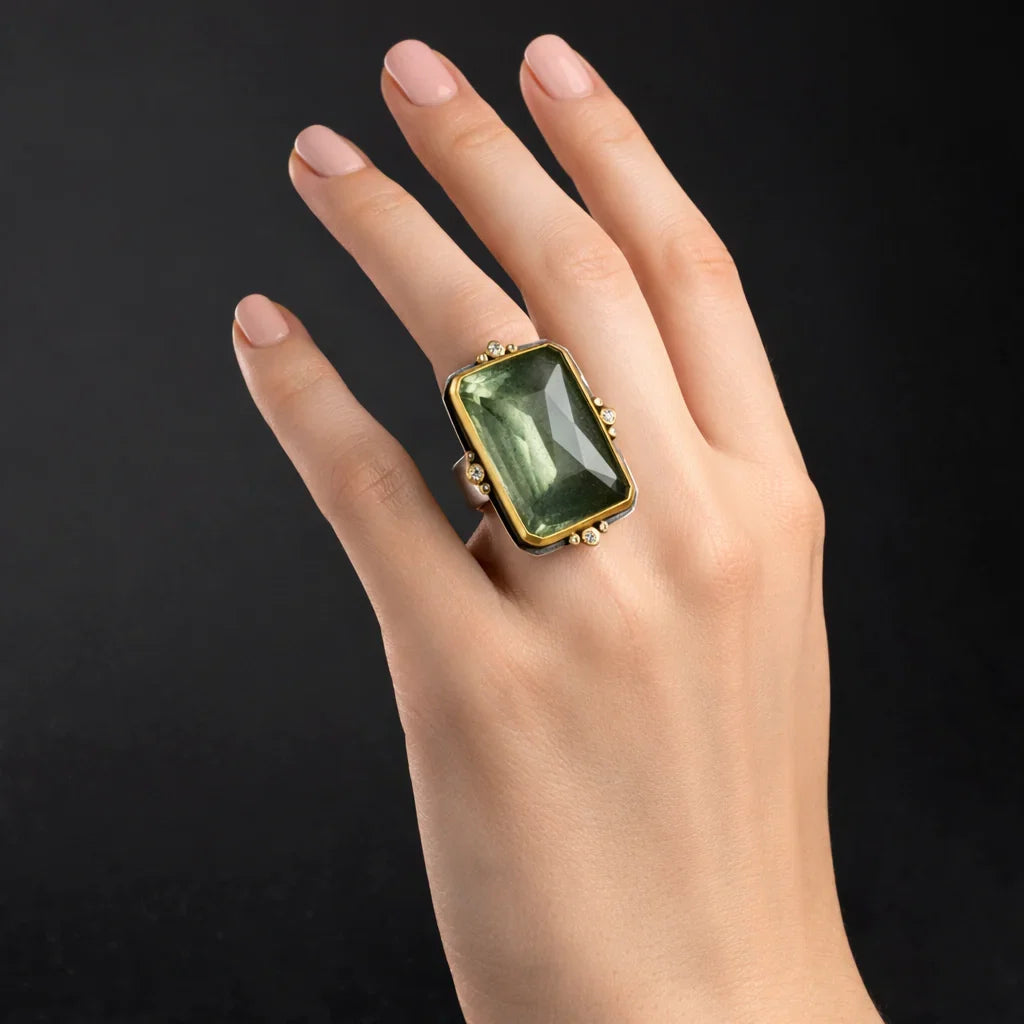 French Retro Square Ring with Crystal