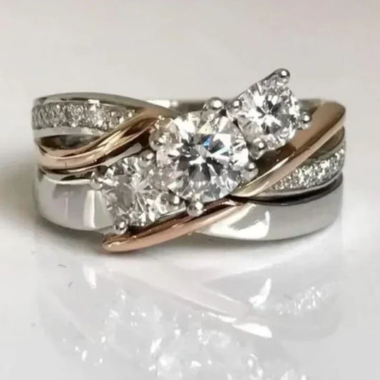 Vintage Gold and Silver Ring with Cubic Zirconia