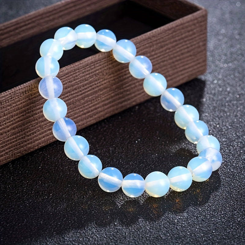 Unisex stretchy bracelet with sparkling opalite beads and gemstones