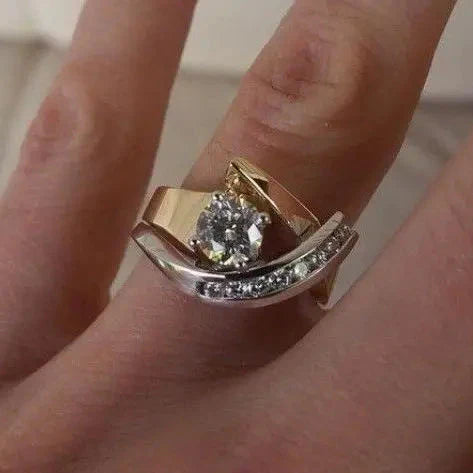 Irregular Vintage Gold and Silver Ring with Cubic Zirconia
