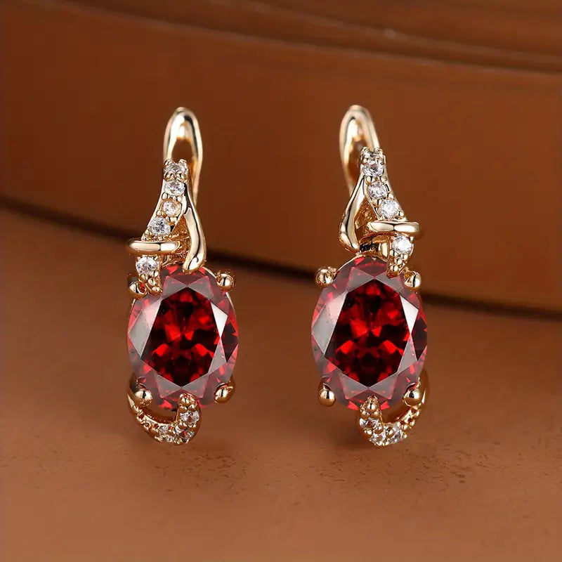 Sparkling ruby earrings with cubic zirconia detailing, perfect for special occasions