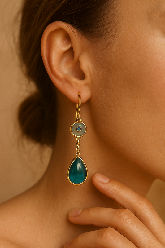 Blue and Petrol Stone Dangle Earrings