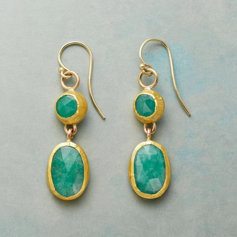 Gold-Plated Faceted Emerald Dangle Earrings