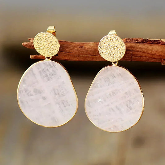 Elegant Rose Quartz Earrings with Structured Pendant