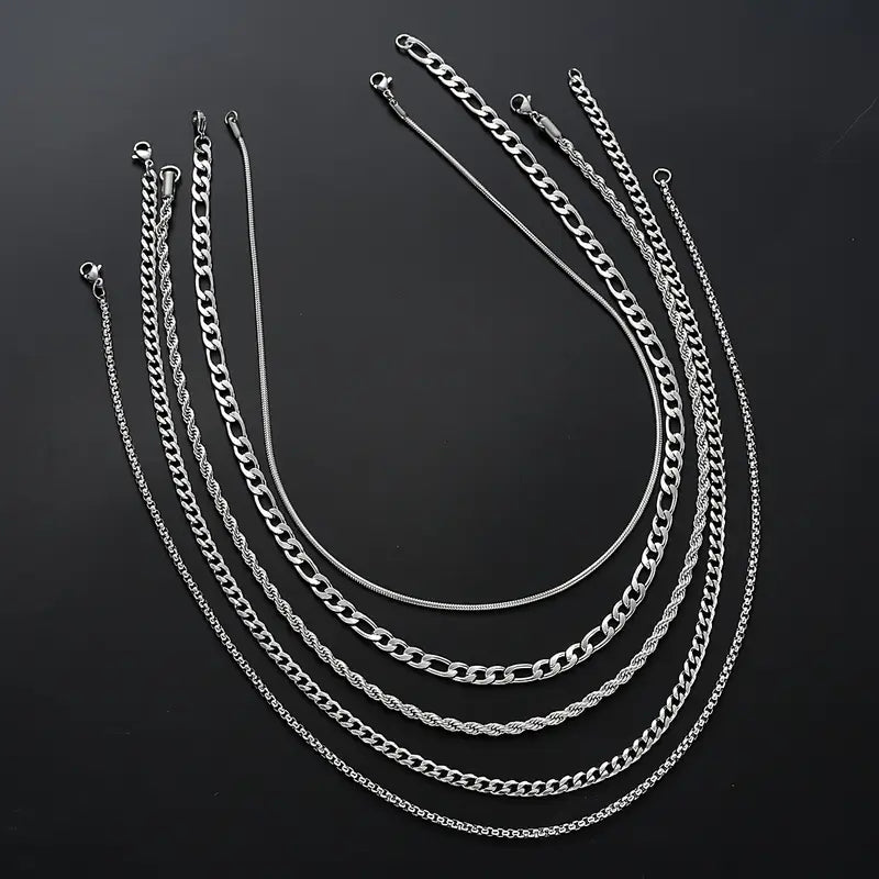 Stainless Steel Necklace Set: Layered Chains of Different Thicknesses