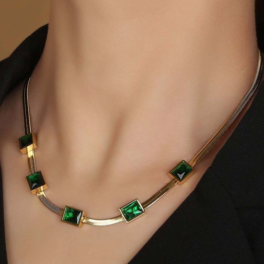 Elegant Snake Chain with Rectangular Green Cubic Zirconia