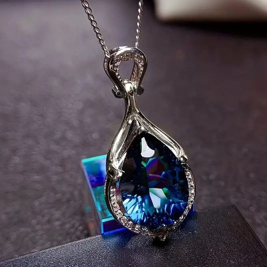 Dazzling Teardrop Pendant with Fascinating Blue Mystic Topaz
