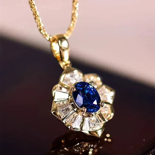 Elegant Sapphire Pendant with Diamonds and Delicate Chain
