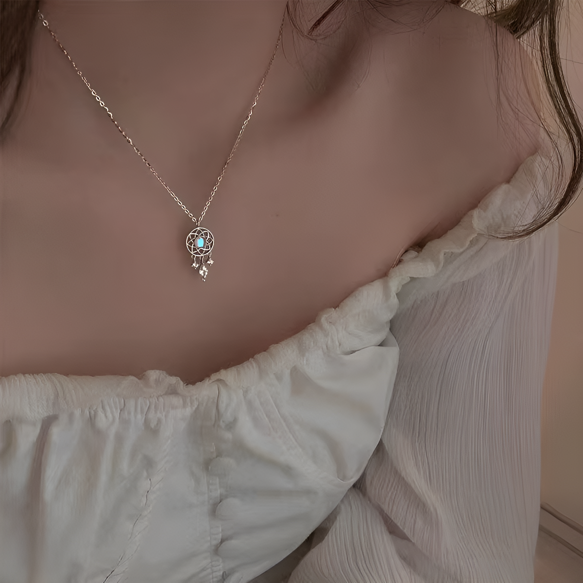 Moonstone Dreamcatcher Necklace with Cubic Zirconia Charms