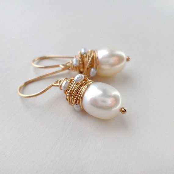 Elegant pearl earrings with delicate wire wrapping for women