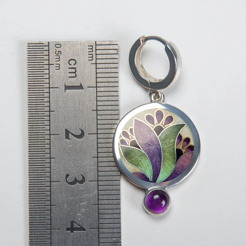 Boho Purple Enamel Crystal Earrings with Amethyst Gemstones