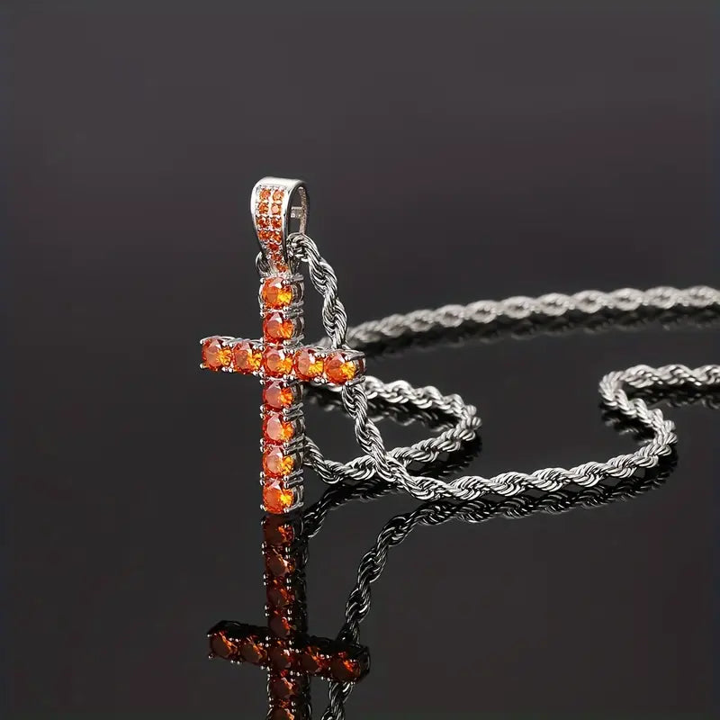 Sparkling Cubic Zirconia Cross Necklace on Cord Chain