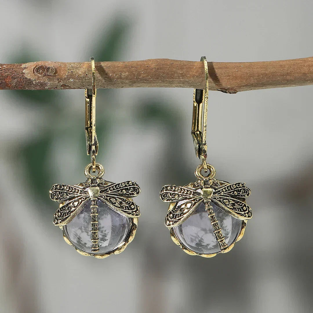 Dragonfly earrings with sparkling glass beads in various colours