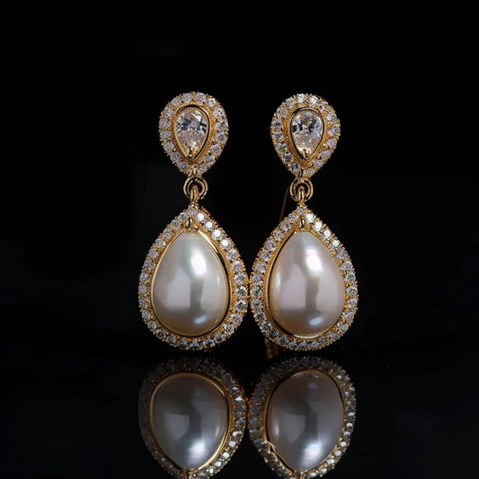 Elegant Dangle Earrings with Pearls and Sparkling Cubic Zirconia