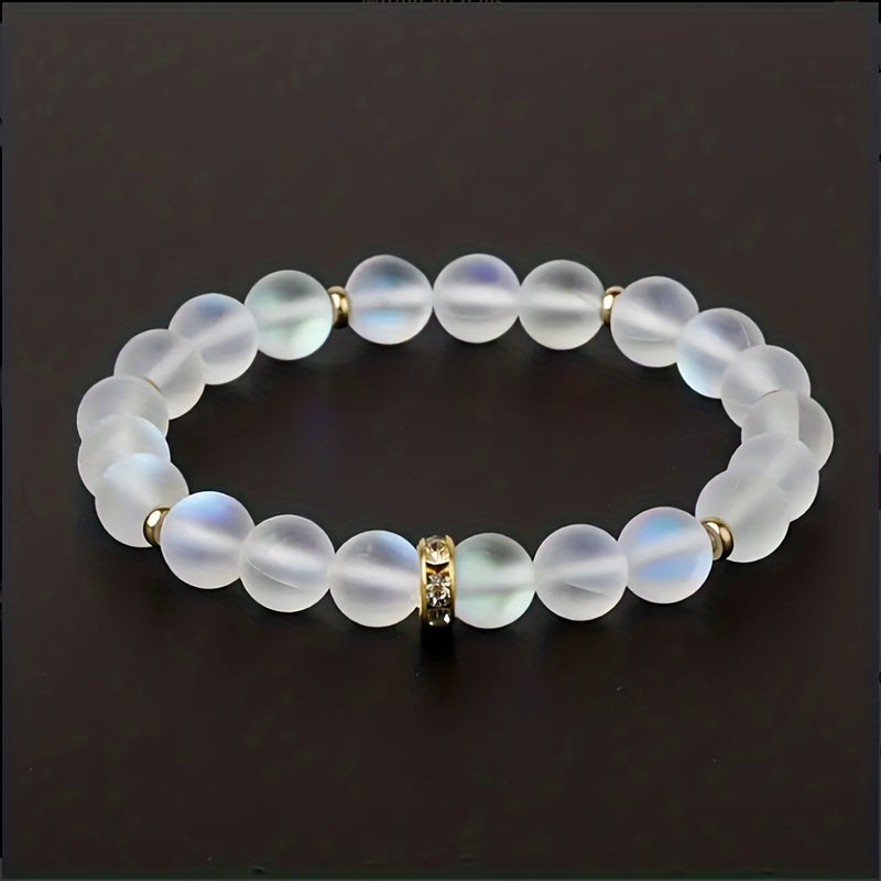 Bracelet made from iridescent moonstone beads with sparkling cubic zirconia details