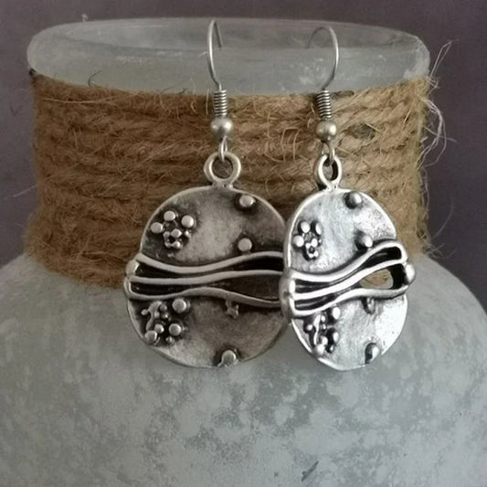 Wave Pattern Earrings with Floral Details