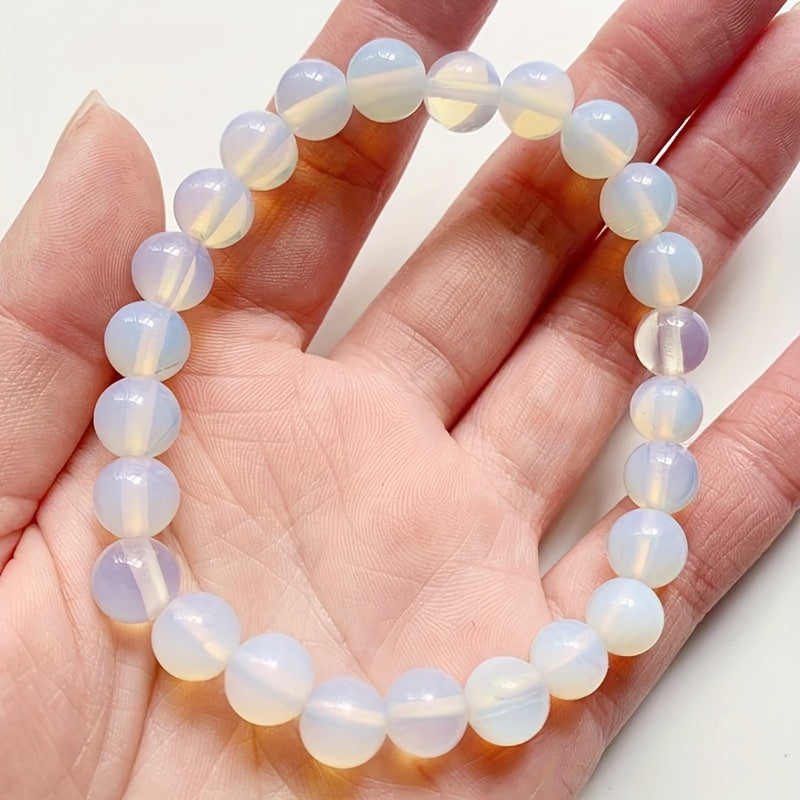 Unisex stretchy bracelet with sparkling opalite beads and gemstones