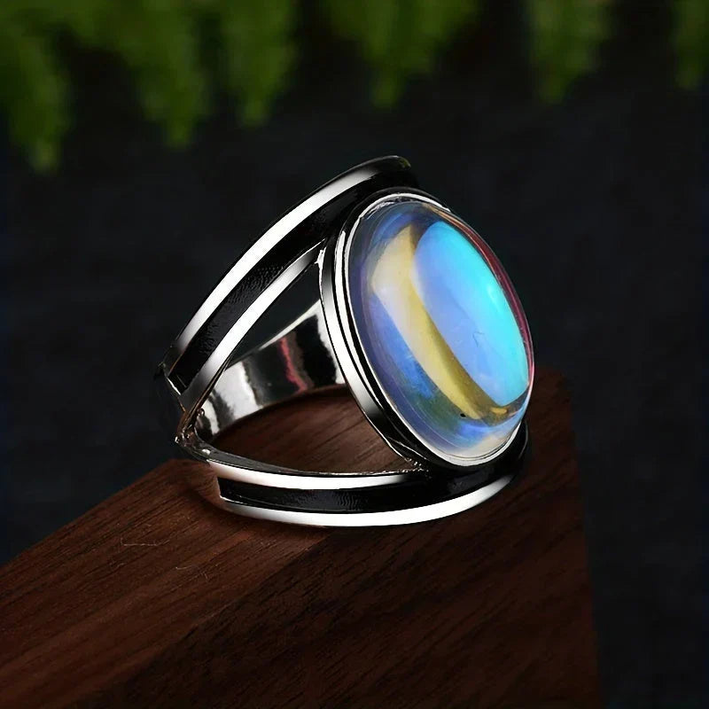 Stainless Steel Ring with Moonstone Accent