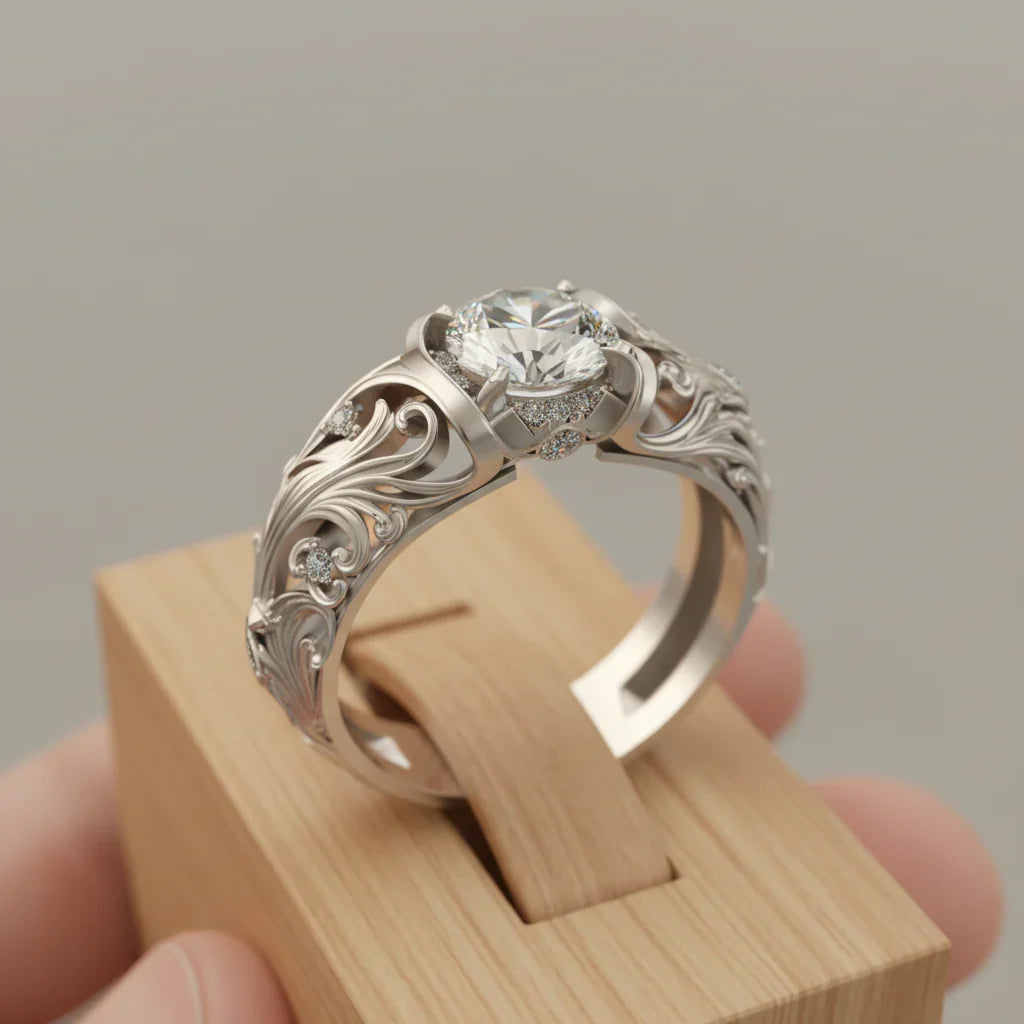 Exotic Silver Ring with Crystal