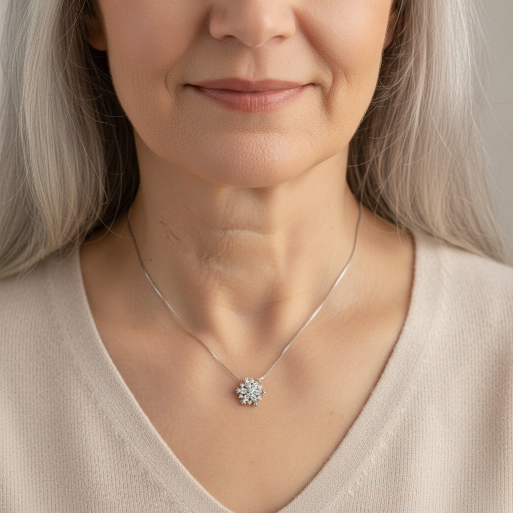 Sparkling Snowflake Crystal Necklace with Brilliant Cubic Zirconia