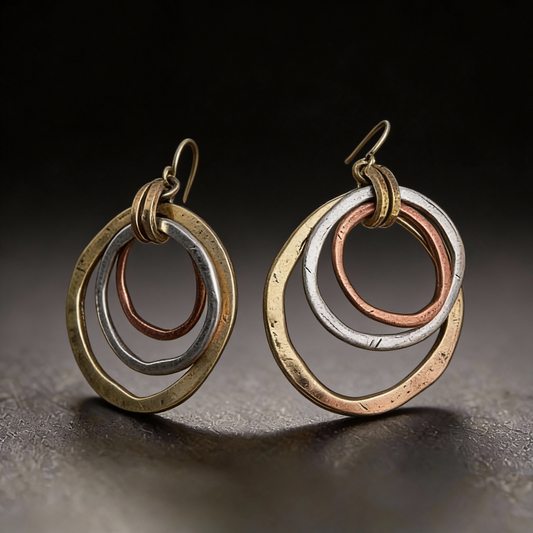Elegant Multi-Ring Metal Earrings with Vintage Look