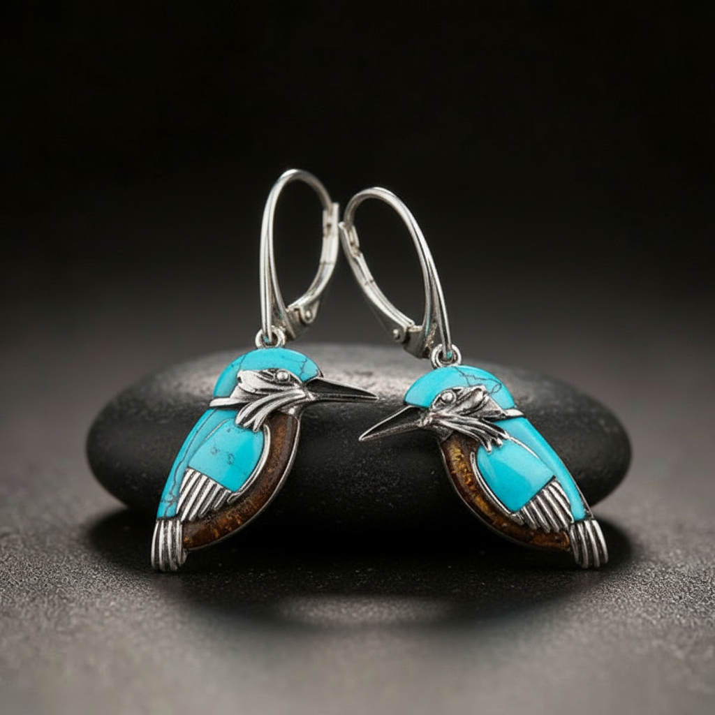 Turquoise blue bird earrings with an animal motif and an elegant design