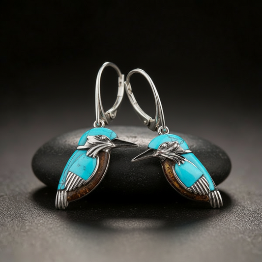 Turquoise blue bird earrings with an animal motif and an elegant design