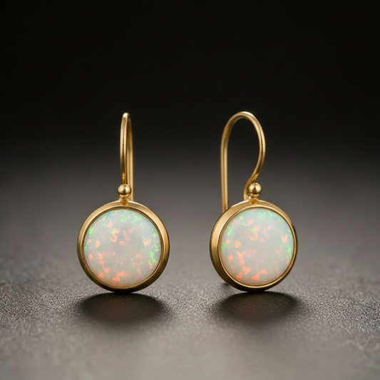 Opal Dangle Earrings with Delicate Iridescence and Gold Finish