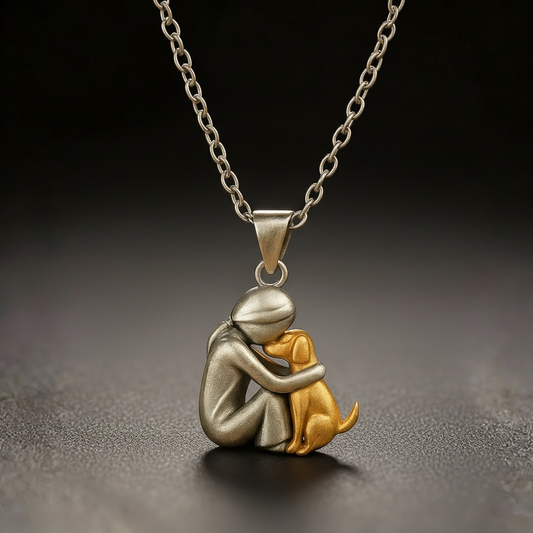 Human and Dog Hug Friendship Pendant Necklace