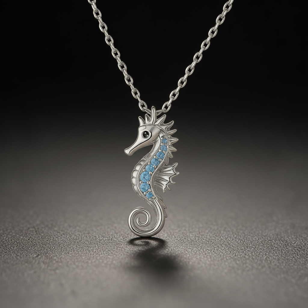 Ocean Seahorse Necklace with Sparkling Blue Stones