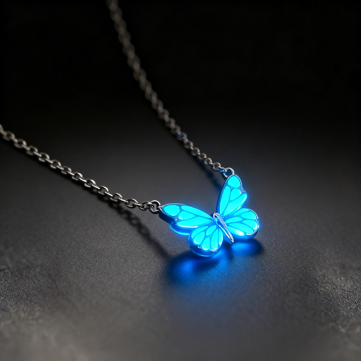 Glow-in-the-Dark Butterfly Jewelry Set: Necklace and Bracelet in Light Blue