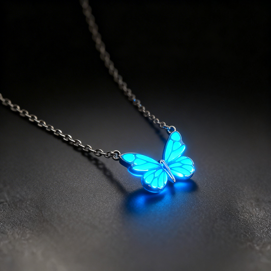 Glow-in-the-Dark Butterfly Jewelry Set: Necklace and Bracelet in Light Blue