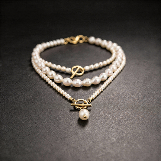 Triple Strand Freshwater Pearl Necklace with Elegant Lever-Back Clasps