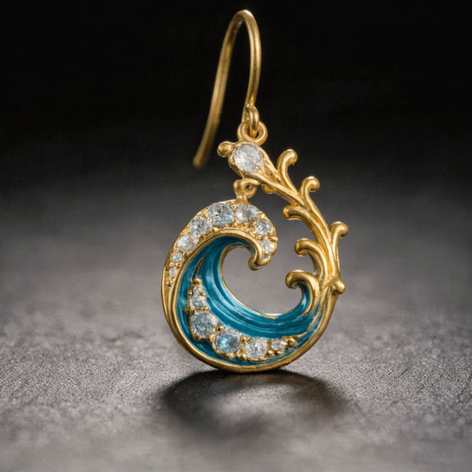 Shimmering aquamarine-coloured wavy earrings with delicate tendrils for an elegant nautical look