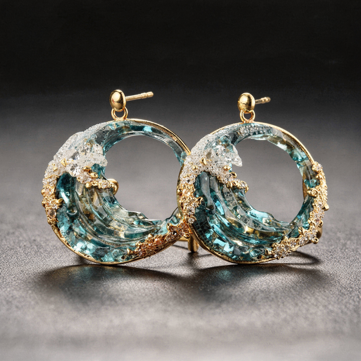 Brilliant Ocean Wave Earrings Made of Glass and Crystals